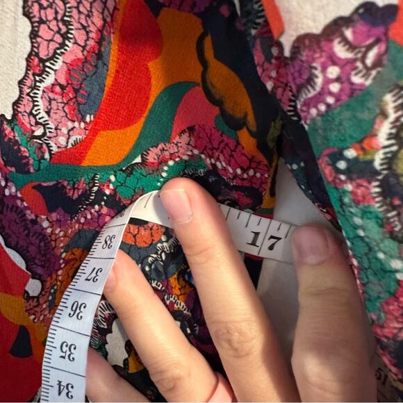 Saloni Red Blue Printed Silk Button Front Mini Dress 4 - Picture 10 of 16